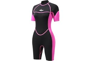 AICARSHI 3mm Shorty Wetsuit for Women - Neoprene Dive Skin Front Back Zip Scuba Diving Suit for Cold Water Snorkeling Surfing Swimming