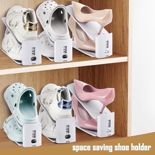 12 x Space-Saving Shoe Racks, Adjustable Shoe Storage with 3 Levels, Non-Slip Shoe Organizer, Shoe Holder for Storage and Display of High Heels, Sports, Flip-Flops