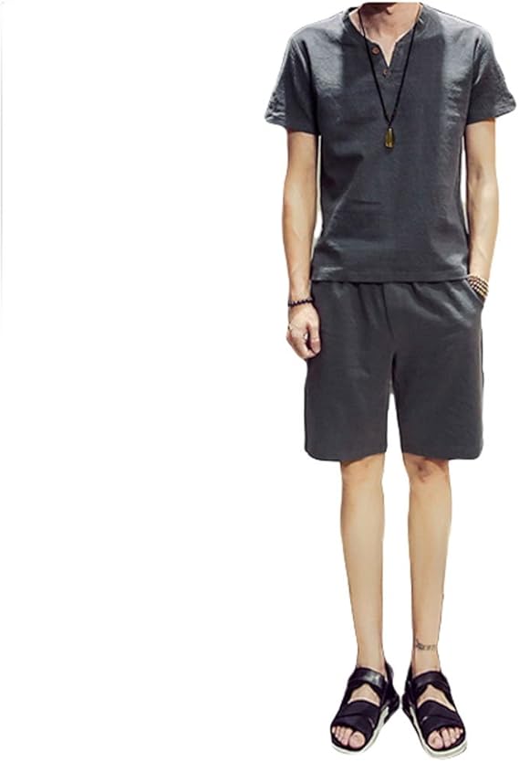 Amazon Blostirno メンズ リネン リネンシャツ 綿麻 半袖 無地 Tシャツ ヘンリーネック 夏 Tシャツ カットソー 通販