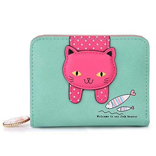 Vbiger Girls Wallet Cute Kitty Pattern Purse Coin Holder with Bowknot (Blue)