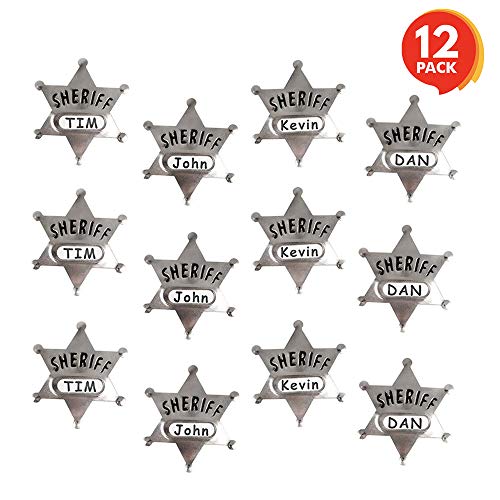 ArtCreativity Metal Sheriff Badges (Pack of 12) | with a Space for Personalized Name and Safety Pin Enclosure | Fun Party Favor | Police Pretend Play | Amazing Gift Idea for Boys and Girls Ages 3+