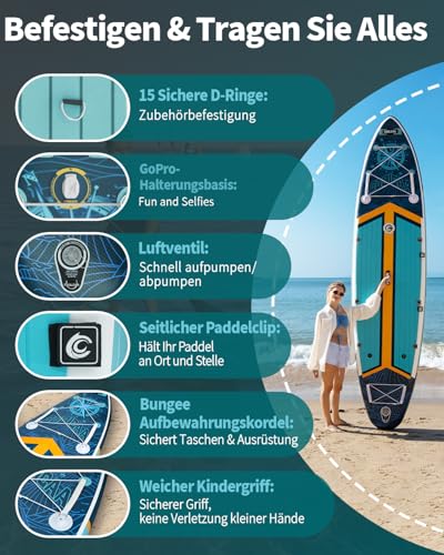 COOLCAA SUP Board, 355 cm (Extra Large) Stand Up Paddling Board, Inflatable Stand-Up Paddle Board with 86 cm Extra Wide, Fishing Paddleboard with Accessories & Carry Bag for Adults, 222 kg