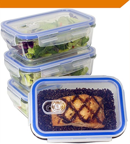 [premium 4 sets] glass meal prep food storage container with snap…