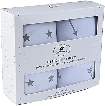 Crib Sheet Cotton Jersey Knit Fitted Sheets 2 Pack Set for Baby Toddler Nursery Bedding Fits Standard Crib Cot Mattress