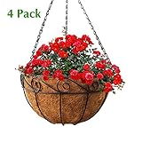 Metal Hanging Planter Basket with Coco Liner, 4 Pack, 14 in Diameter, Hanging Flower Pot, Round Wire Plant Holder, Watering Basket, Chain Porch Decor, for Lawn, Patio, Garden, Deck