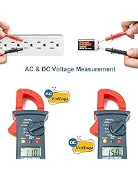 AstroAI Medidor de abrazadera digital, medidor de voltios con rango automático; medidor de voltaje, corriente de CA, resistencia, continuidad; diodos de prueba, rojo negro