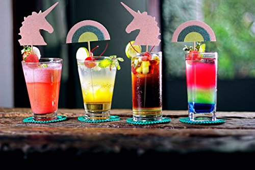 Unicorn and Rainbow Cupcake Topper  | Glittery Food Skewers with Food-Safe Wooden Pick | Set of 24 | Used for Cupcakes, Drinks and Party Decor | Fun Alternative to Drink Umbrellas - Thumbnail 3