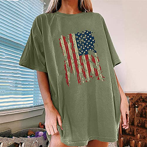 T Shirts for Women, Womens T-Shirt American Flag Sunflower Print