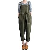 Aedvoouer Women's Linen Overalls Casual Jumpsuits Wide Leg Rompers Baggy Bib Summer Outfits with Pockets