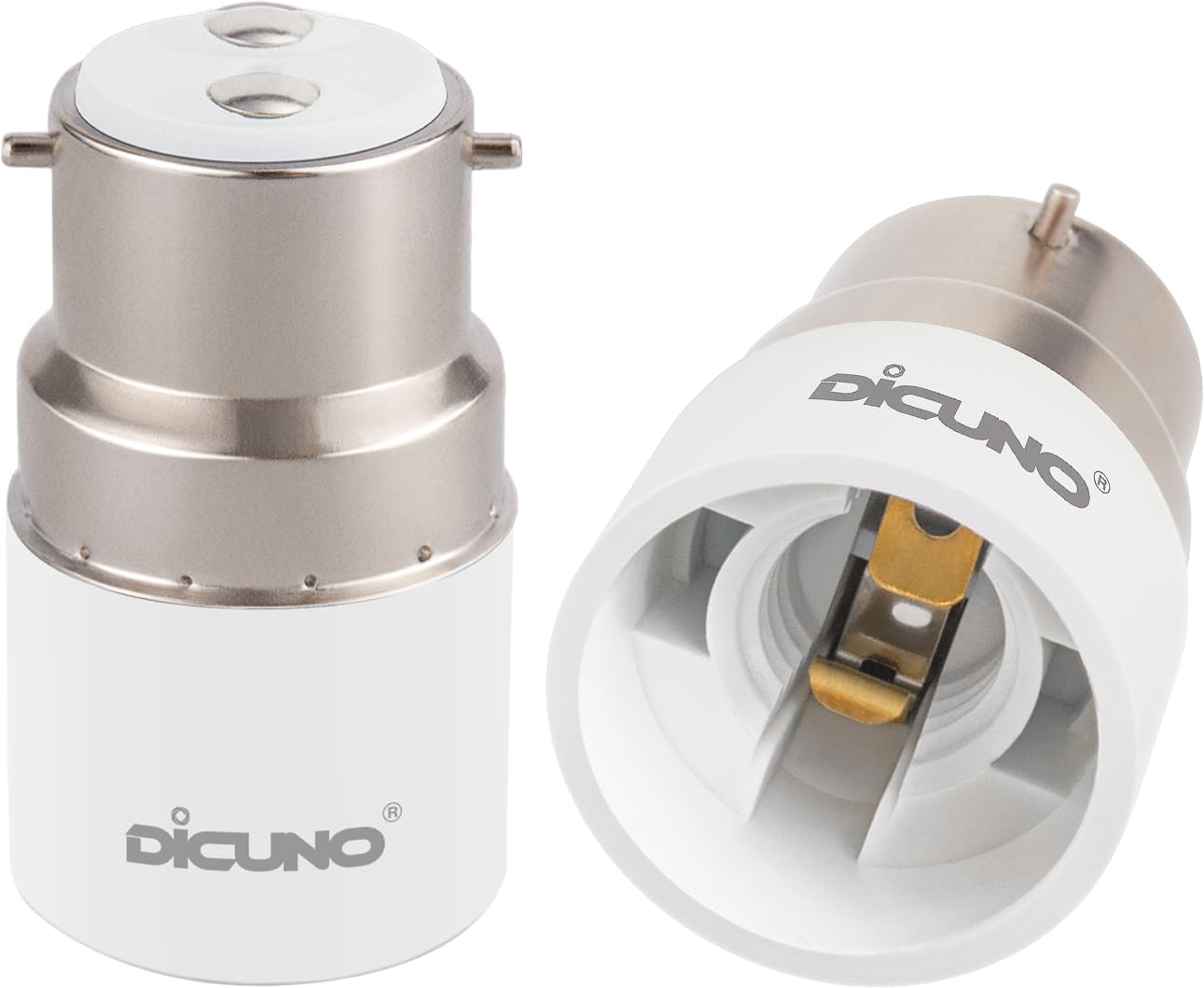 DiCUNO B22 to E14 Socket Converter, Bayonet to Small Screw Adapter, BC to SES Converter, 0-250V, 165℃ Heat Resistant, 2 Packs