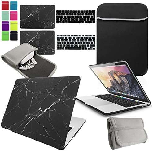 LOVE MY CASE / BUNDLE Black MARBLE Hard Shell Case with matching KEYBOARD Skin, NEOPRENE Cover and Charger Sleeve Pouch for 13-inch Apple MacBook Pro WITH TOUCH BAR (2016 model) (model number: A1706)