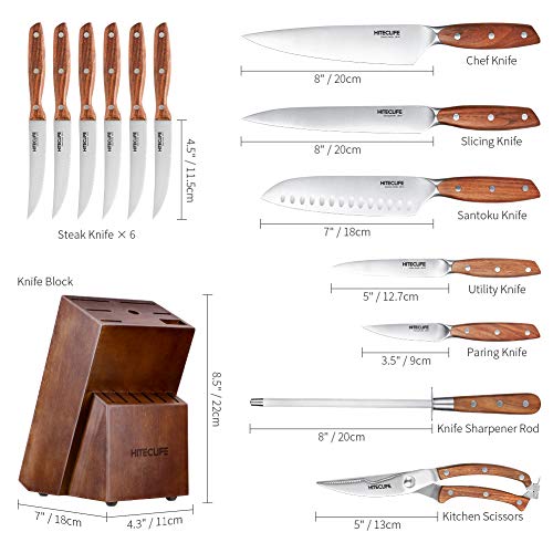 Knife Set with Block, 14 Pieces High Carbon Stainless Steel Knives with