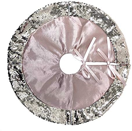 Country Silk Rose Gold Sequin Tree Skirt, Indoor Christmas Decorations, 16" dia.