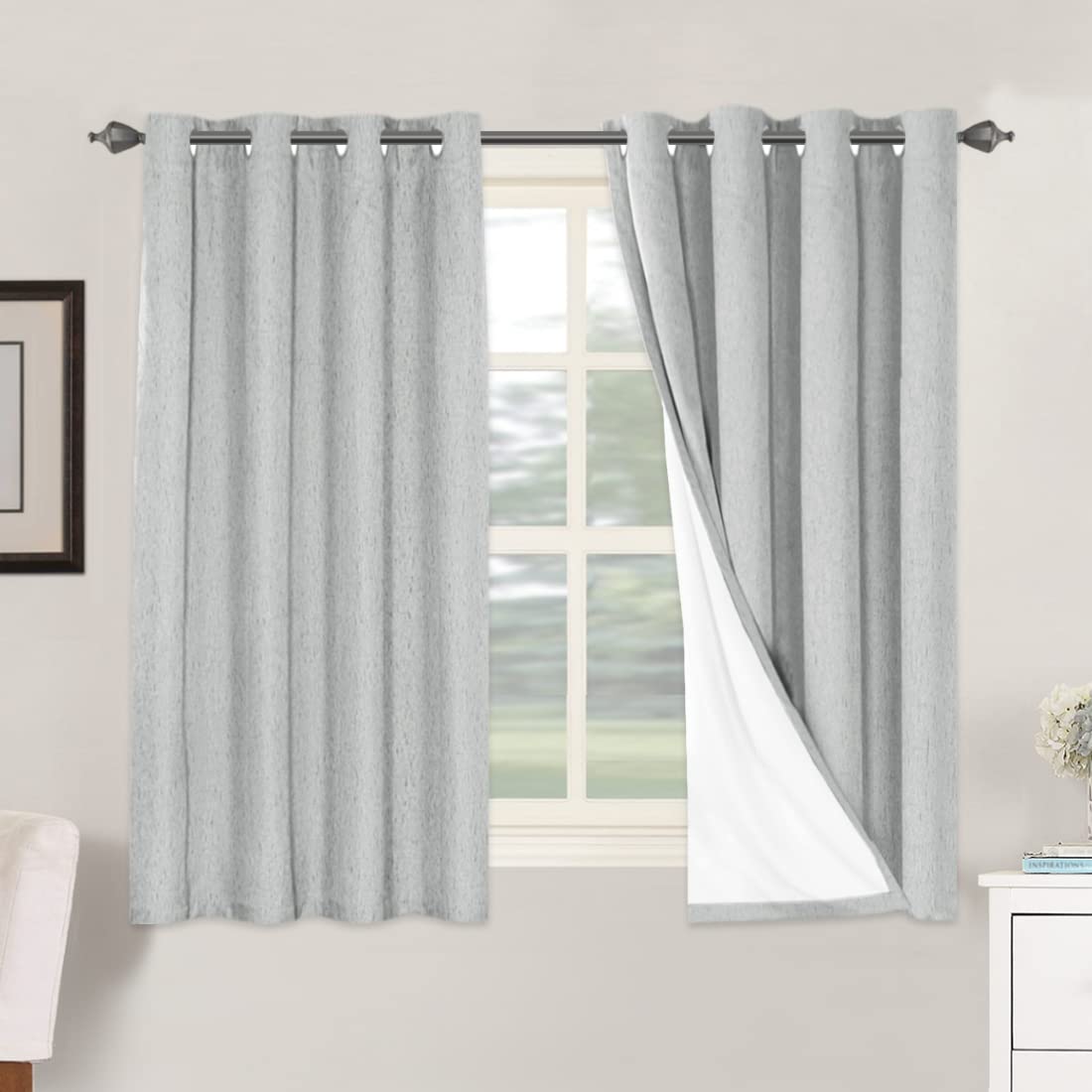 Photo 1 of H.VERSAILTEX 100% Blackout Curtains for Bedroom Thermal Insulated Linen Textured Curtains Heat and Full Light Blocking Drapes Living Room Curtains 2 Panel Sets, Glacier Gray, 52x54 Inch