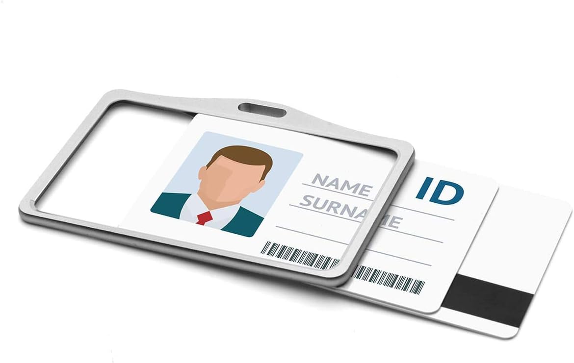 Silver Aluminium Metal ID Card Badge Holders by LanyardsTomorrow Horizontal Landscape Open Faced Dual Identity Pass Protector Holds Two Cards 86mm 54mm cr80 Credit Card Sized Single 1pc - Image 5