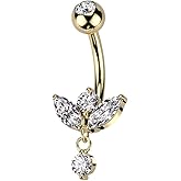 Pierced Owl 14GA 316L Stainless Steel CZ Crystal Marquise with Dangling Gem Belly Button Ring