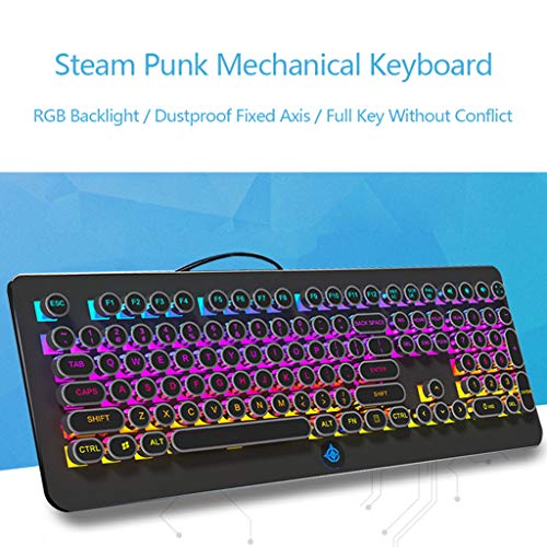 COM1950s 108Keys Retro Steam Punk Mechanical Keyboard Backlit Dustproof Fixed Axis Keyboard,Full Key Without Conflict Punk Gaming Office Computer Keyboard (Black, 108Keys)