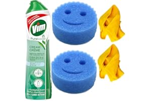 5-Pack Bundle: 1x 500 ml Vim Multi-Purpose Cream Cleaner (eucalyptus scent, naturally derived cleaning particles) with 2 spon