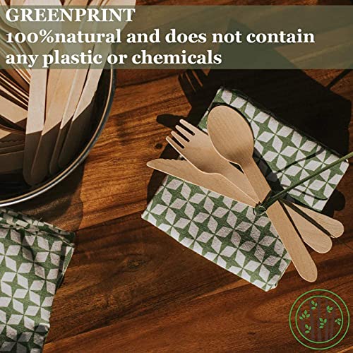 GREENPRINT Disposable Wooden Cutlery Sets 150 Piece Total 50 Forks, 50 Spoons, 50 Knives, 6
