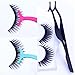 SOOKOO 3 Pieces Stainless Steel False Eyelashes Extension Applicator Remover Clip Tweezers Nipper Tool, Hot Pink+Black+Blue