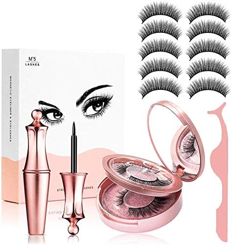 Hilareco Magnetic Eyelashes with Magnetic Eyeliner, Reusable Magnetic False Eyelashes Kit, Magnetic Eyeliner and Lashes, No Glue Full Eye 5 Magnets Natural Soft Eyelashes Extensions