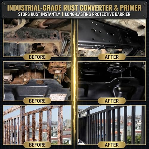 Meuvcol 2-in-1 Rust Converter & Metal Primer, 35 Floz Black Rust Remover Paint For Metal, Ultra Automotive Rust Reformer & Seal, Long-Lasting Rust Preventative Coating, Rust Inhibitor Repair Kit