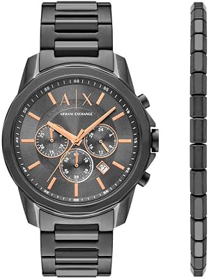 Relógio masculino, movimento cronógrafo de quartzo e caixa de 44mm com bracelete em aço inoxidável