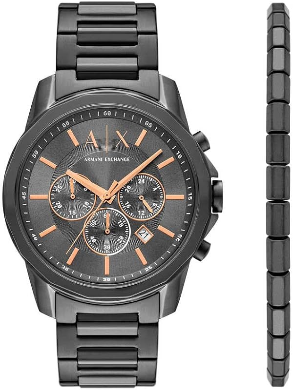 Relógio masculino, movimento cronógrafo de quartzo e caixa de 44mm com bracelete em aço inoxidável