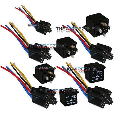 5 Pack 30/40 Amp Relay Wiring Harness SPDT 12 Volt Bosch Style S