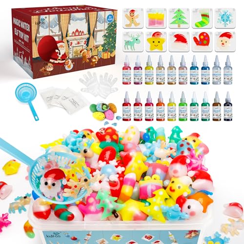 Kiditos Magic Water Elf Toy Kit, Aqua Fairy Water Gel Kit with 20 Magic Gels, 10 Christmas Molds. Christmas Gift, Birthday Gifts, Party Favors, Arts & Crafts DIY STEM Kits for Kids (20 Colors)