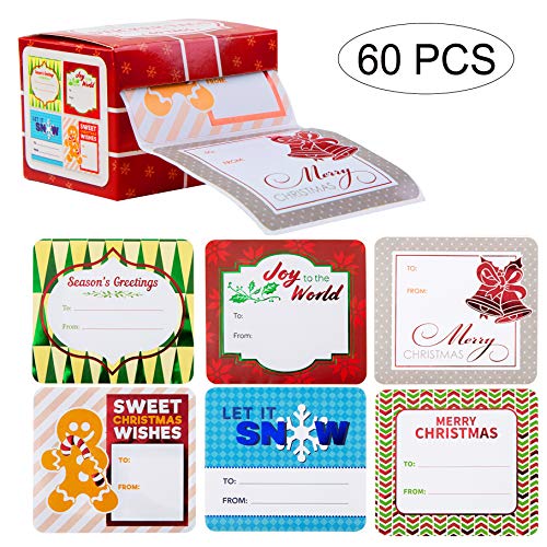 JOYIN 60 Pieces Jumbo Christmas Stickers Gift Tag Self Adhesive Labels for Christmas Holiday Present Labels Wrapping Paper Gift Box