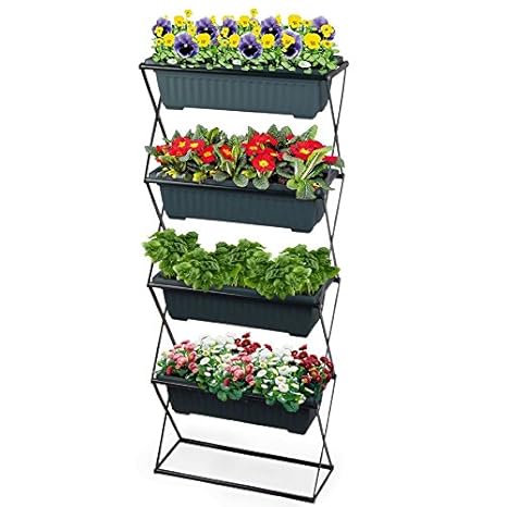 Blumenkastenhalter inkl. 4 Kästen - Pflanzkasten Halterung für Balkon und Garten - Blumenkasten Ständer