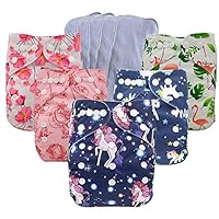 Ohbabyka Baby Reusable Waterproof Bamboo Cloth Diapers Nappies + 5 pics Insert (One Size, Girls)
