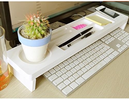 MORE11 Wooden Desk Organiser Small Objects Storage Keyboard Commodity Shelf Creative Multi-Function Computer Desk Storage Organiser Commodity Shelf(White)