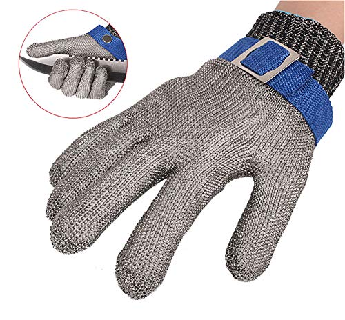 ThreeH Cut Resistant Gloves Stainless Steel 316L Wire Mesh Butcher Gloves Level 5 Protection Working Glove GL09 XS(One piece)