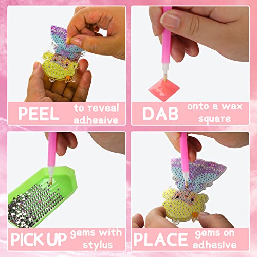 LOVESTOWN 6 PCS Gem Keychains Art for Girls, Make Your Own Gem Keychains Gem Dual-sided Use Diamond Painting Kit Keychains Crafts for Kids Ages 6-12