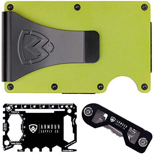 Armour Supply Co. RFID Blocking Wallet Gift Set For Men With Money Clip, Multitool & Key Holder (Green)