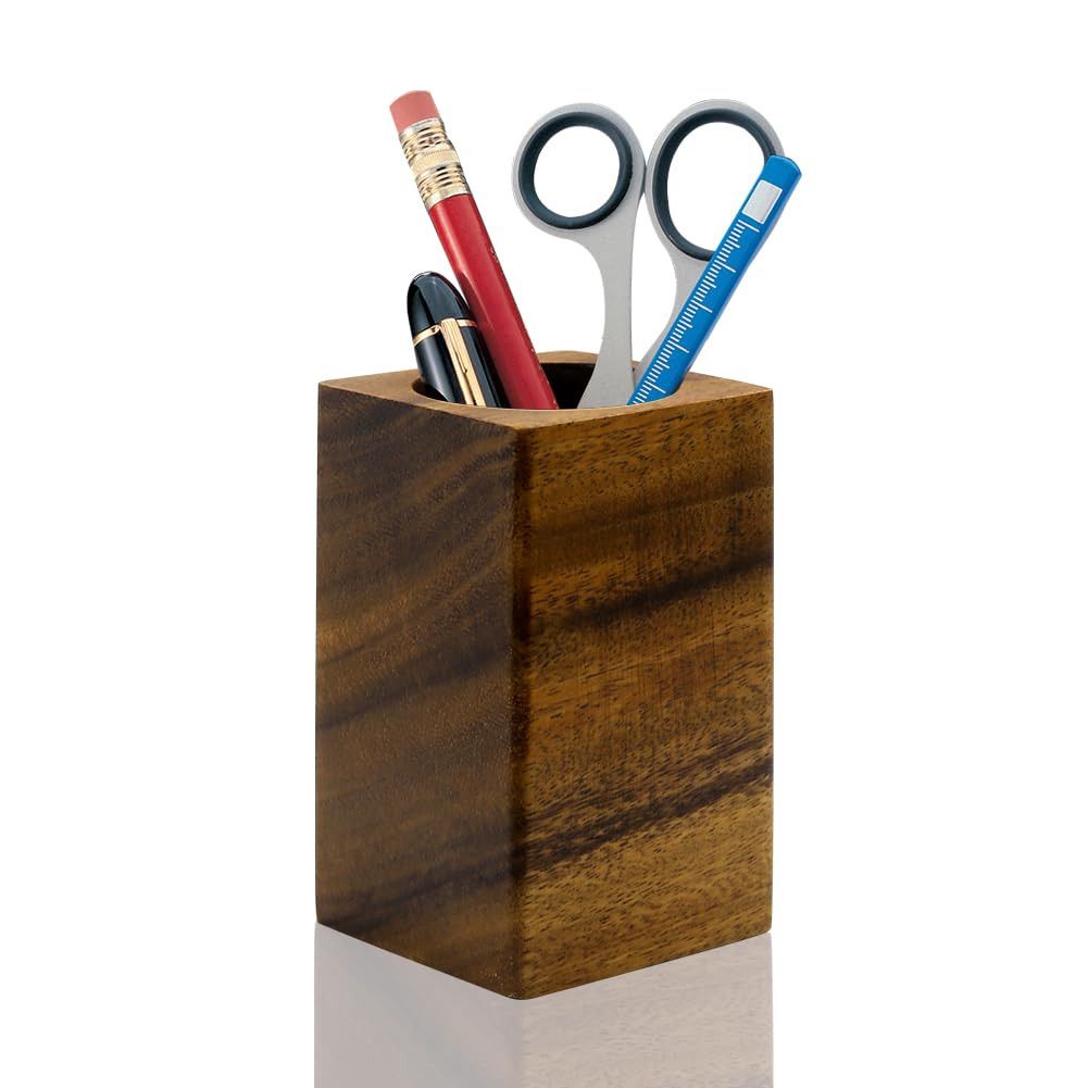 Boerni Walnut Wood Pen Holder,Simple Polygon Wooden Pencil Holder Cup Pen Container Holder Pen Pot Organizer Makeup Brush Holder for Kid Student Desk Office Library School Stationery Gift (Square) — image 1