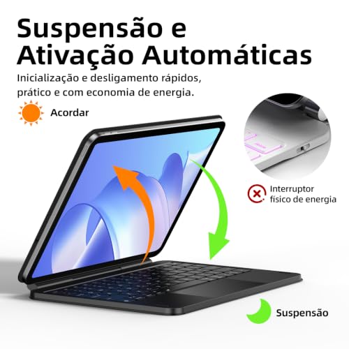 Capa com Teclado e Trackpad para iPad Air 11 Polegadas M4 2026/M3 2025/M2 2024, iPad Air 4ª/5ª 10,9 Polegadas, iPad Pro 11 Polegadas 4ª/3ª/2ª/1ª, Teclado Smart Connect com Layout Português, Preto