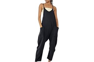 NEBZCIV Women's Overall Jumpsuit Casual Summer Rompers Spaghetti Strap Jumpers with Pockets Sleevless Baggy Overalls Playsuit