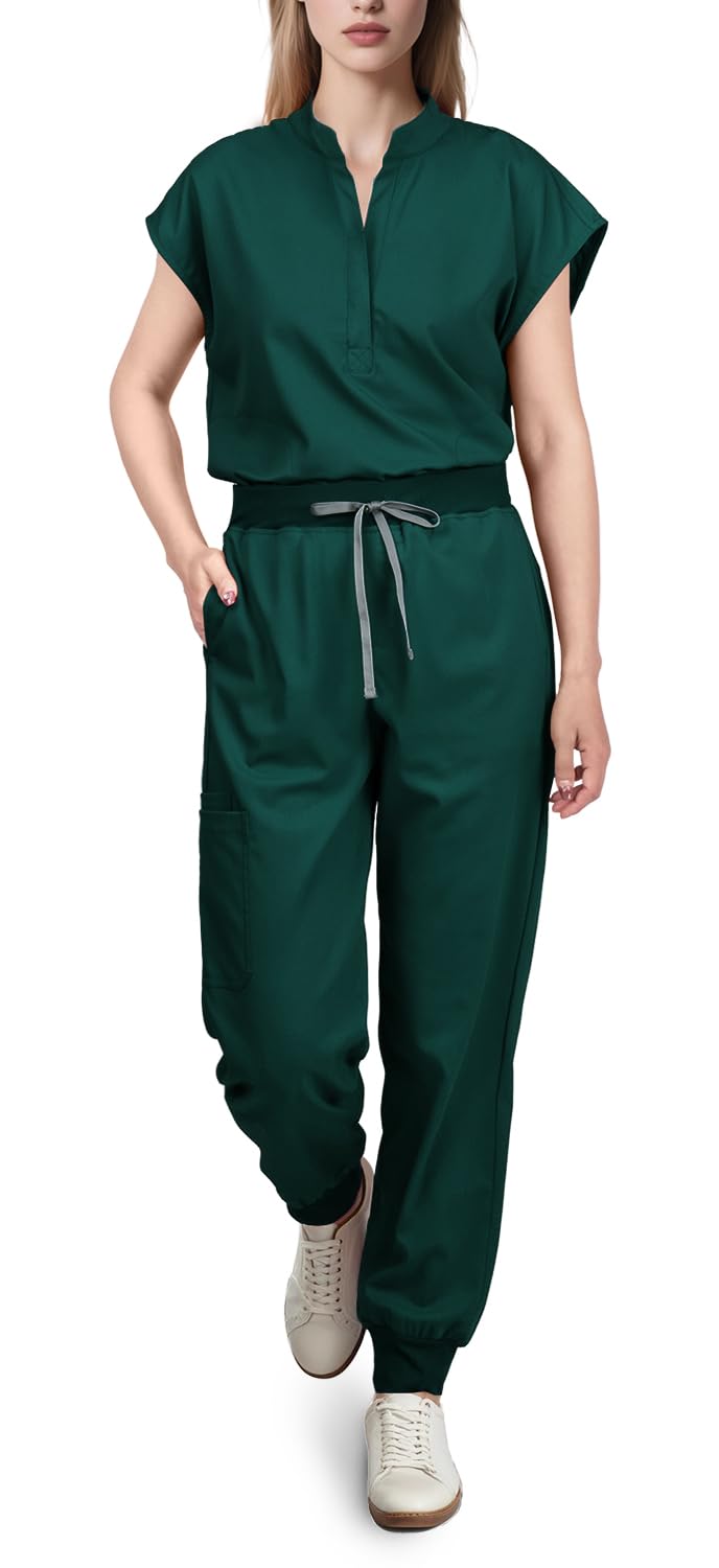 Photo 1 of Eadflie Scrubs for Women Set - [Green/XL], Cool Stretch Jogging Scrub Nurse Uniform Set, Comfortable Breathable Scrub Tops and Scrub Pants, Multi Pocket Stand Collar Design for Nurse Workwear