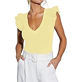 Ezbelle Women's Summer Sleeveless Tops V Neck Ruffle Shirts Knit Ribbed Tank Top Sexy Blouse