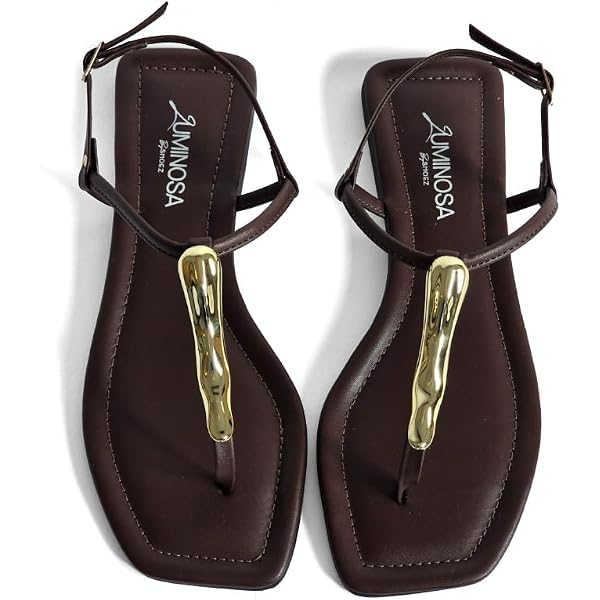 FLAT STRAPPY SANDALS WITH METAL ORNAMENT - Black