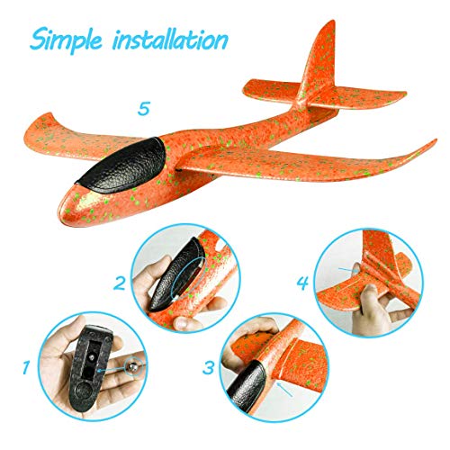 Xstar Large Size 17inch Foam Glider Airplane Outdoor Paper Plane Sports Easy Assemble Manual Throwing Fun Challenging Toy Aerobatic Airplane Model Foam Folding Plane Aircraft (Orange)