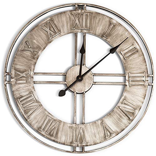 Large 20" inch Metal Roman Numeral Clock Silent NonTicking Battery