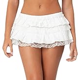 Women Lace Skater Skirts Low Rise Ruffle Frill Tiered Bloomer Mini Skort Cute Layered Flowy A Line Shorts Skirts