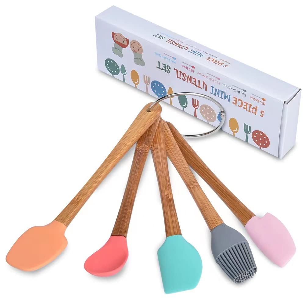 Photo 1 of 5 Piece Silicone Spatula,Mini Rubber Spatula Wooden Handle,Heat Resistant Silicone Spatula Set,Kitchen Utensils Non-Stick For Baking,Cooking And Mixing