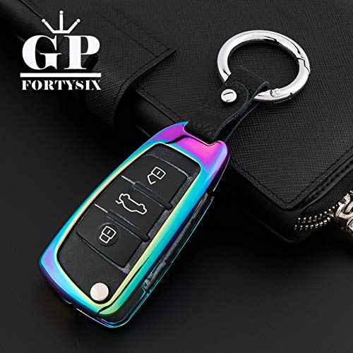 Car Key Cover Shell Zinc Alloy+Leather Chain Metal Smart Key Case for Audi Sline A3 A5 Q3 Q5 A6 C5 C6 A4 B6 B7 B8 TT 80 S6 Color Name Colorful