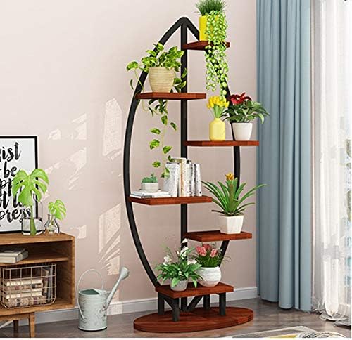 Large Creative Curved Steel Plant Stand, Multipurpose Display Stand for Flowers/Books/Bonsai, Indoor Bonsai Display Shelf for Living Room/Bedroom/Balcony/Office (Leaflike, Black)
