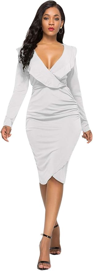Omzin Femme Robe Col V Profond Robe Sexy Fente Devant Robe Simple Collante Sexy S Xxxl Amazon Fr Vetements Et Accessoires